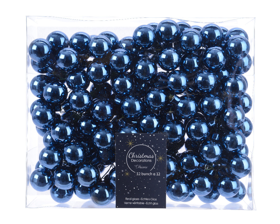Night Blue Mini Glass Baubles on a Wire - Bunch of 10 (2.5cm) - Shiny Finish