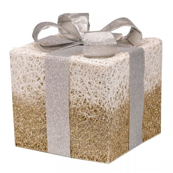Gold Sparkly Faux Christmas Light Up Gift Boxes / Presents Set of 3