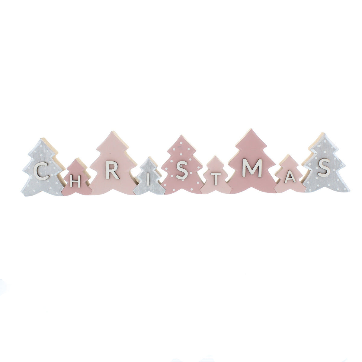 Wooden Pink & Silver Christmas Sign - 30cm