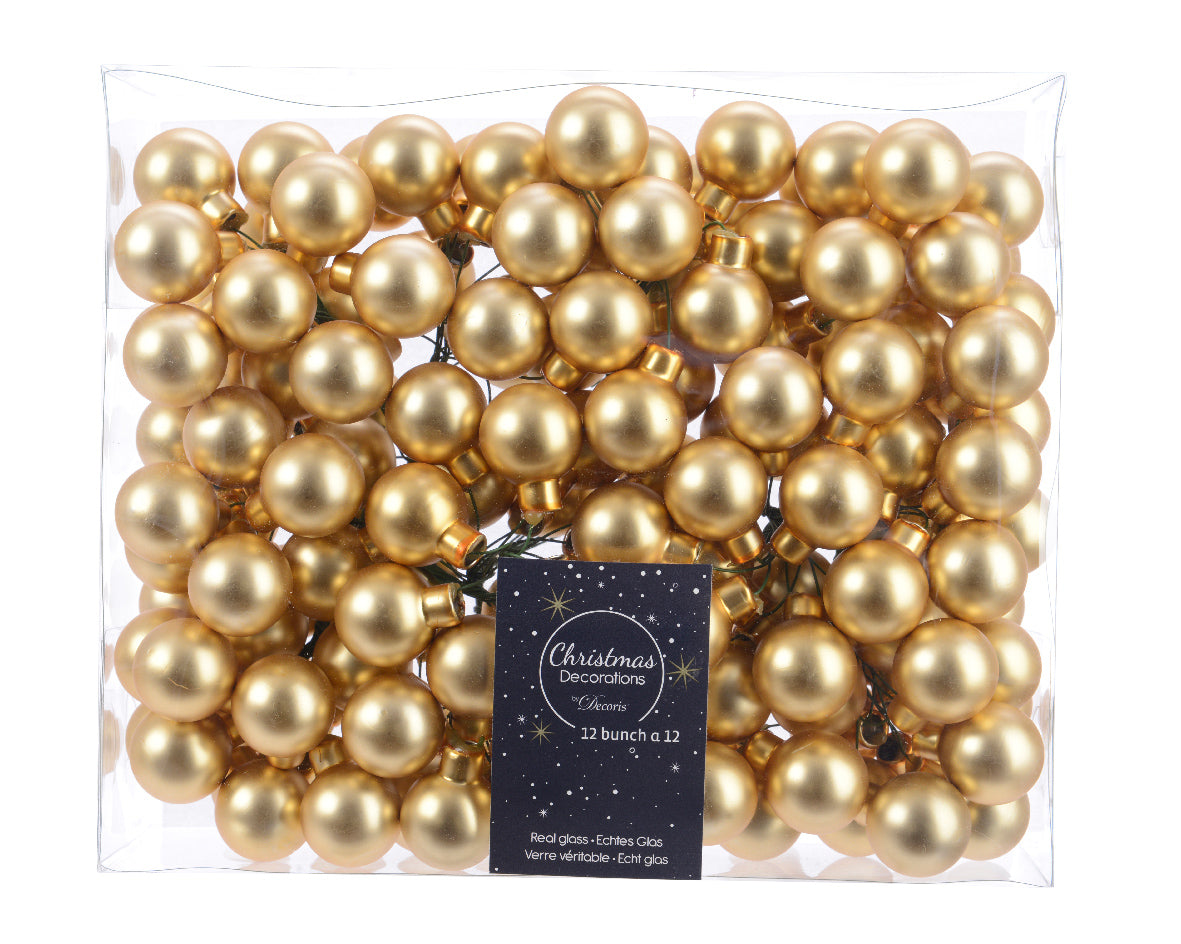 Light Gold Mini Glass Baubles on a Wire - Bunch of 10 (2cm) - Matt Finish