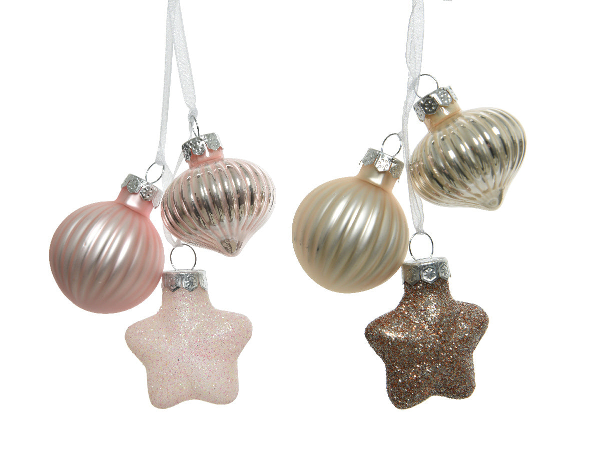 Shining Ribbed Baubles with a Sparkling Star Tree Decoration - Bunch of 3