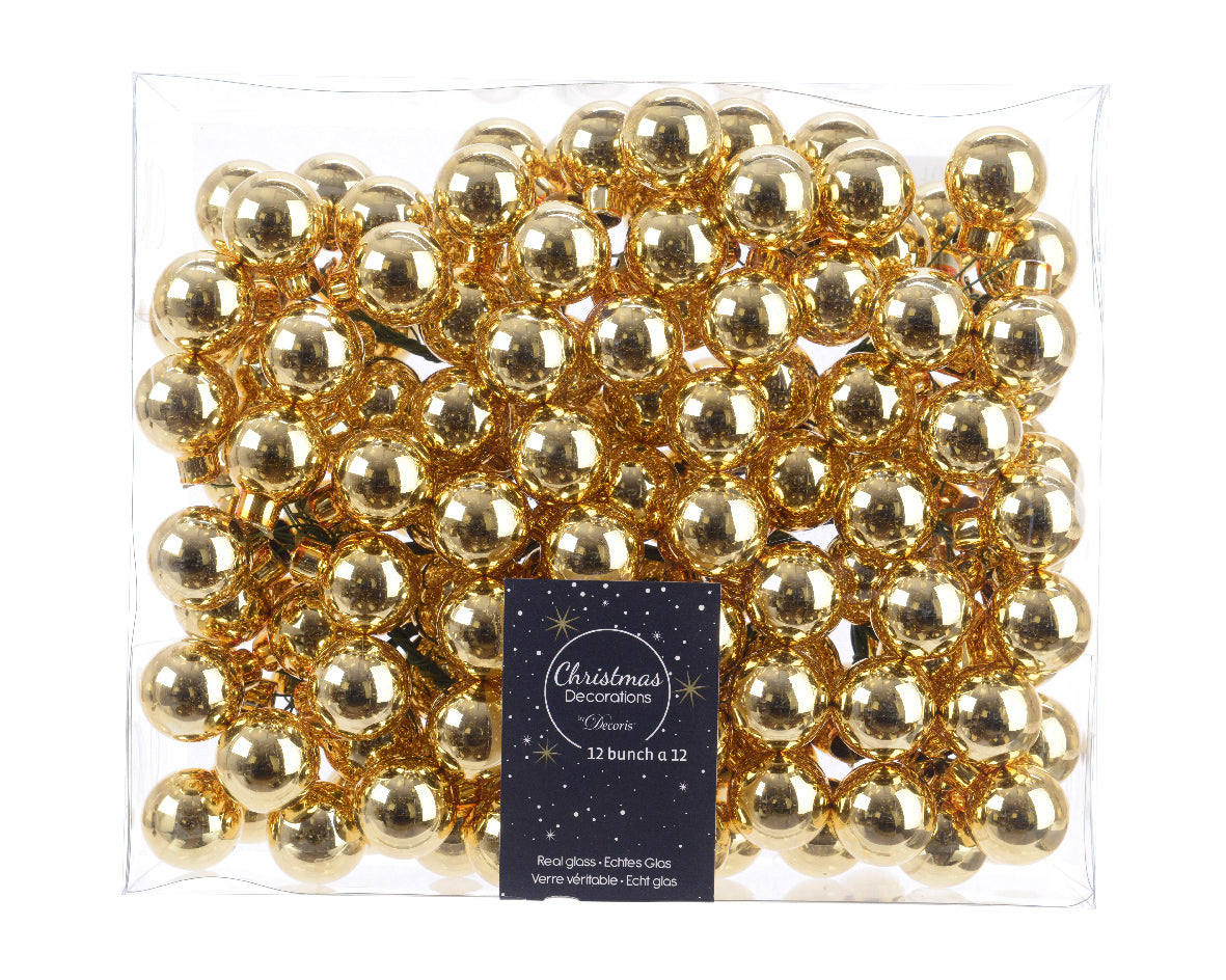 Light Gold Mini Glass Baubles on a Wire - Bunch of 10 (2.5cm) - Shiny Finish