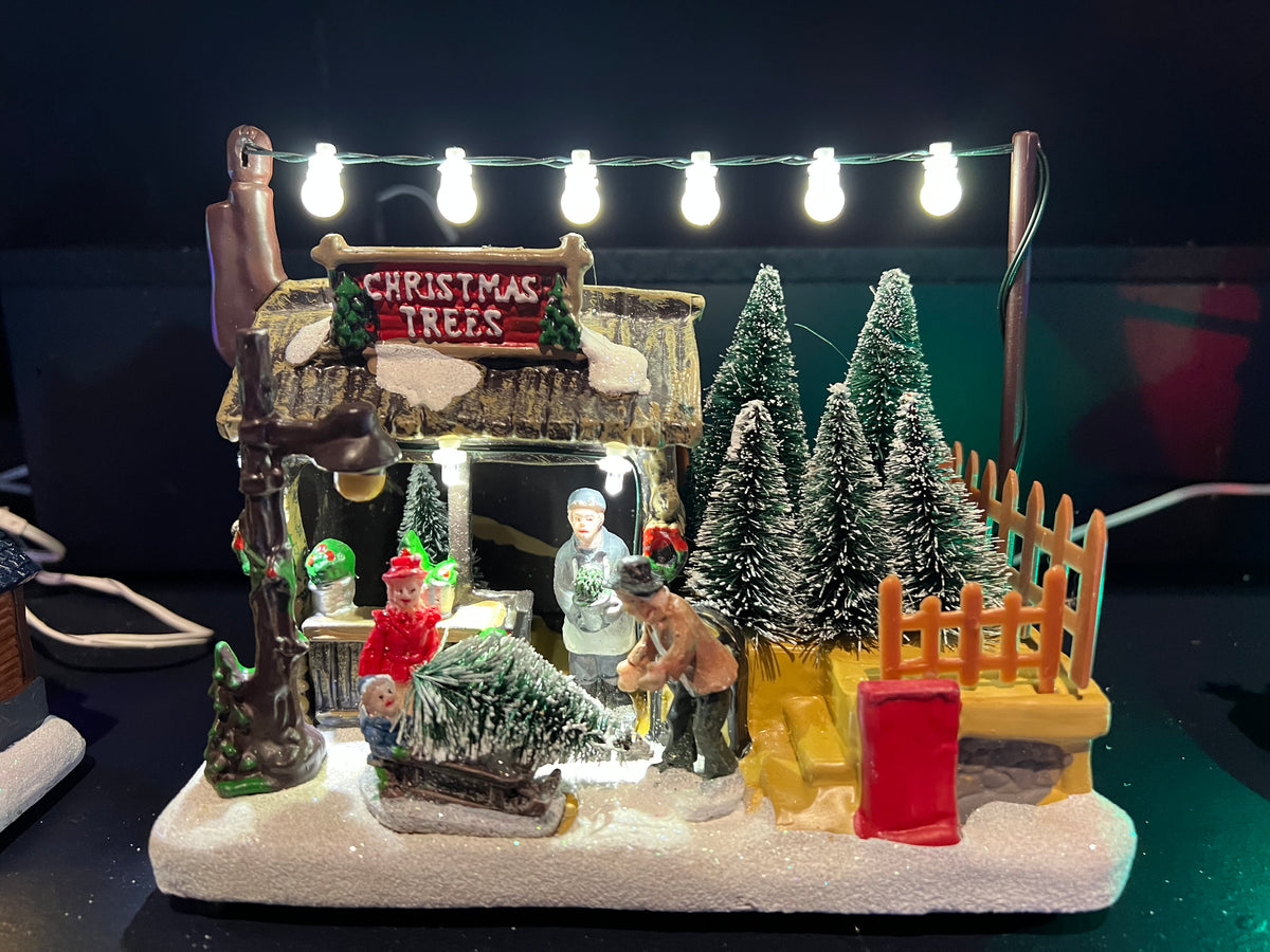 Lumineo Christmas Village Christmas Tree Shop Sales Booth with Lights