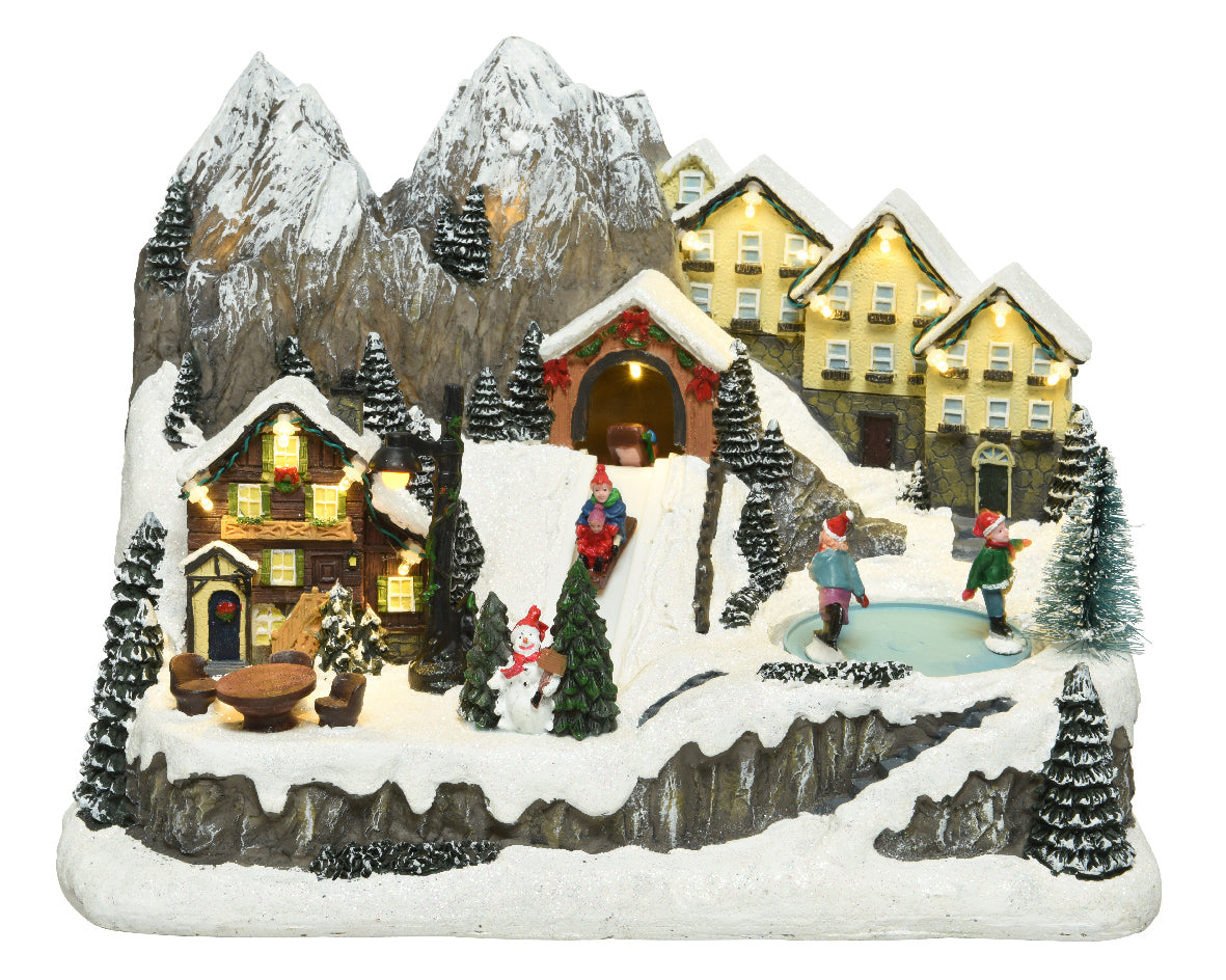 LightUp Animated Mountain Christmas Village with Ice Skating and Musi