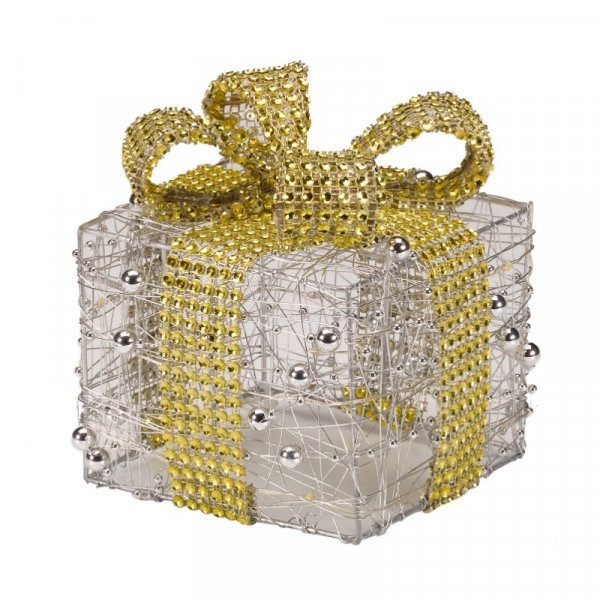 Silver & Gold Gilt Sparkly Faux Christmas Light Up Gift Boxes / Presen