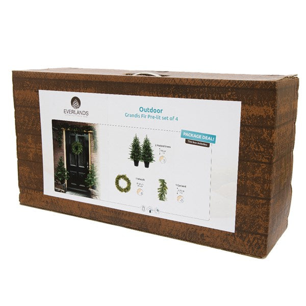 Special Offer - Grandis set Micro LED Outdoor Door Set of 2 Pre-lit Trees, Wreath & Garland
