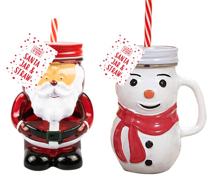 Novelty Christmas Character Shaped Glass Jar Cup with Straw Southwood