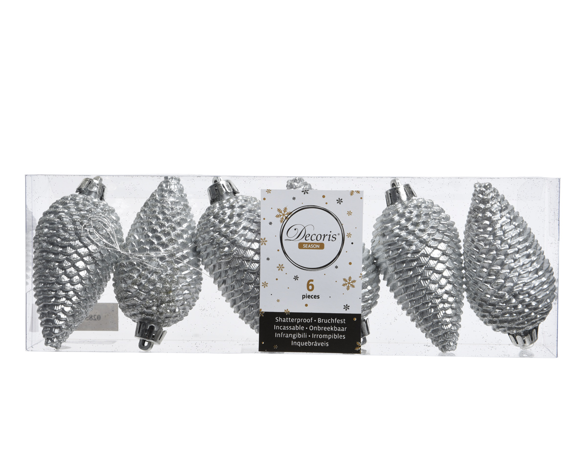 Shatterproof Glitter Pinecone Tree Decorations - Box of 6