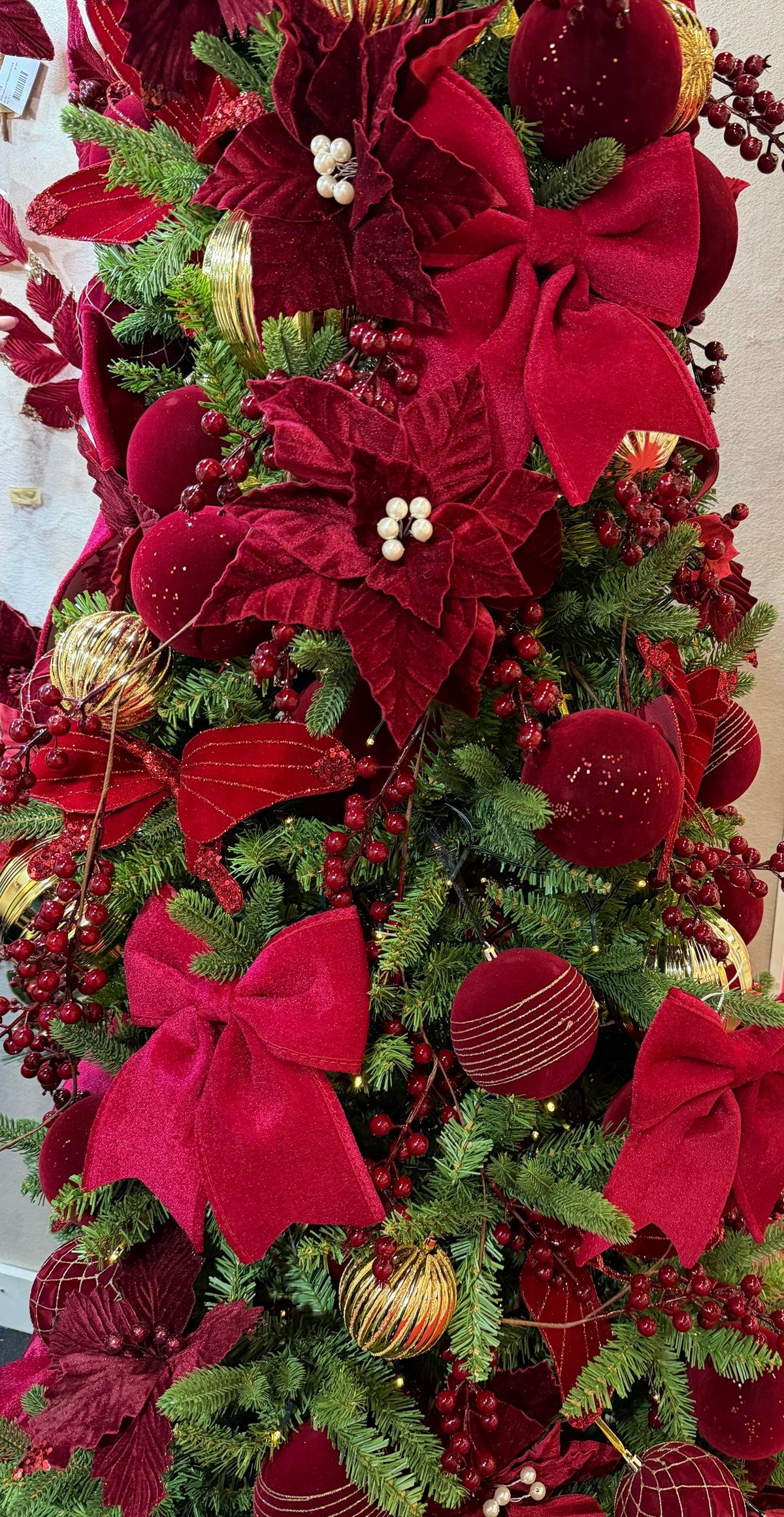 Burgundy, oxblood and dark red Christmas decorations at Southwood Christmas Shop