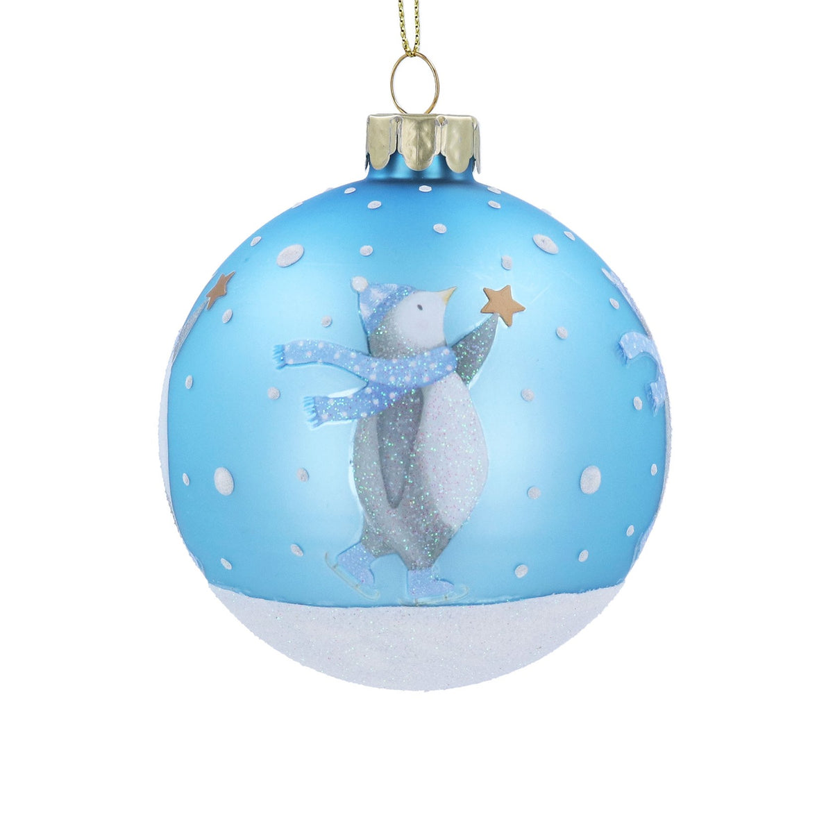 Gisela Graham Matt Blue Baby's 1st Christmas with Penguin Glass Bauble - 8cm