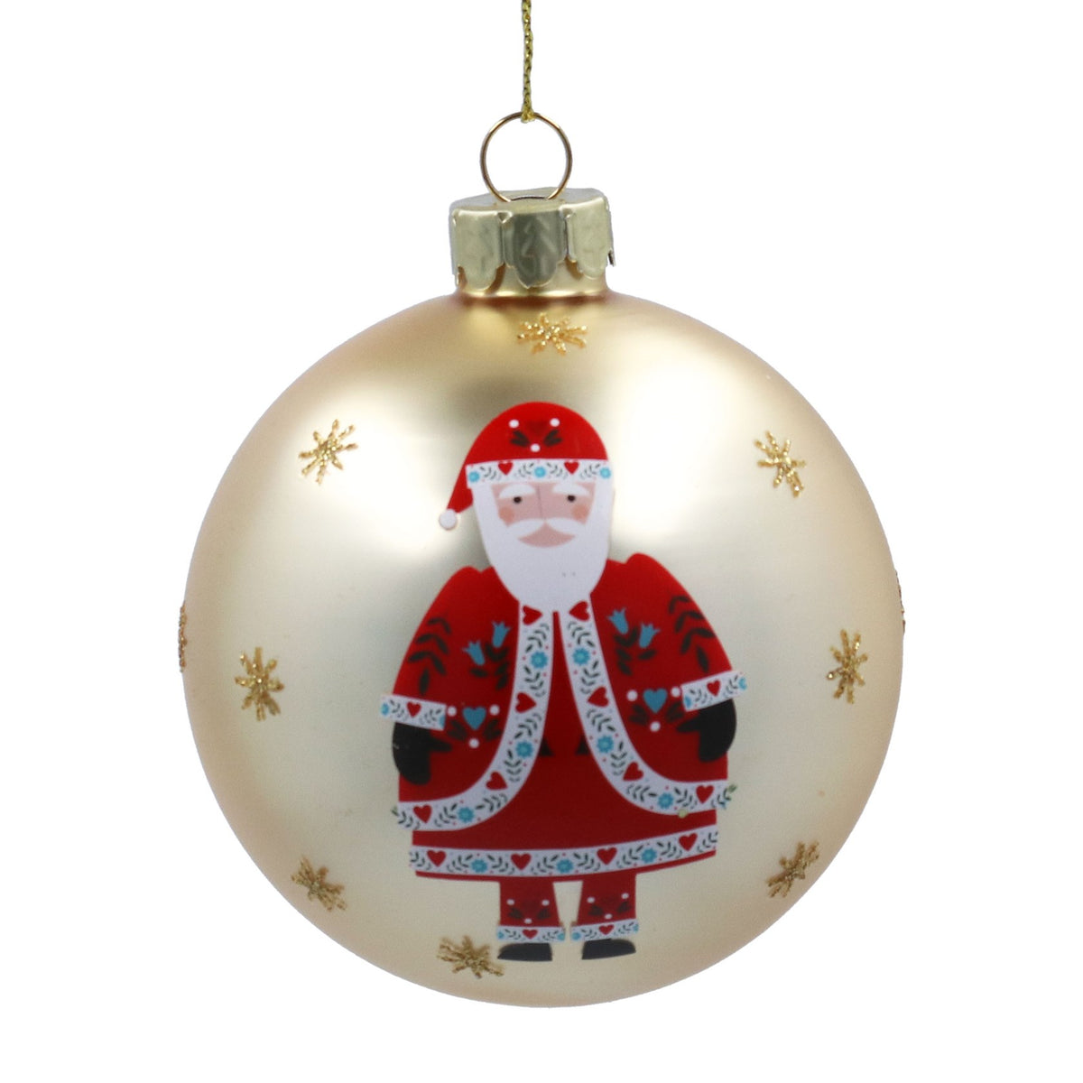Gisela Graham Matt Gold Alpine Santa Glass Christmas Bauble