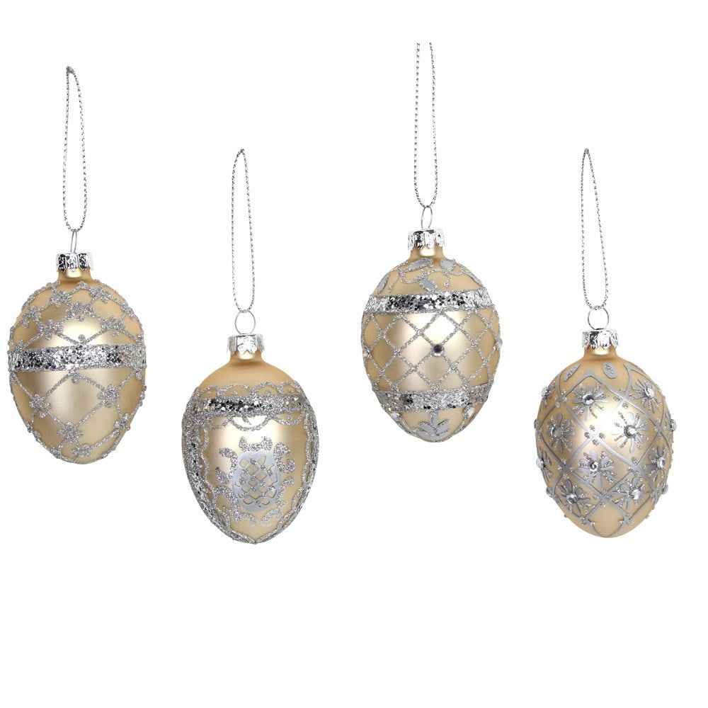 Gisela Graham Matt Gold Egg with Silver Sparkle Glass Bauble