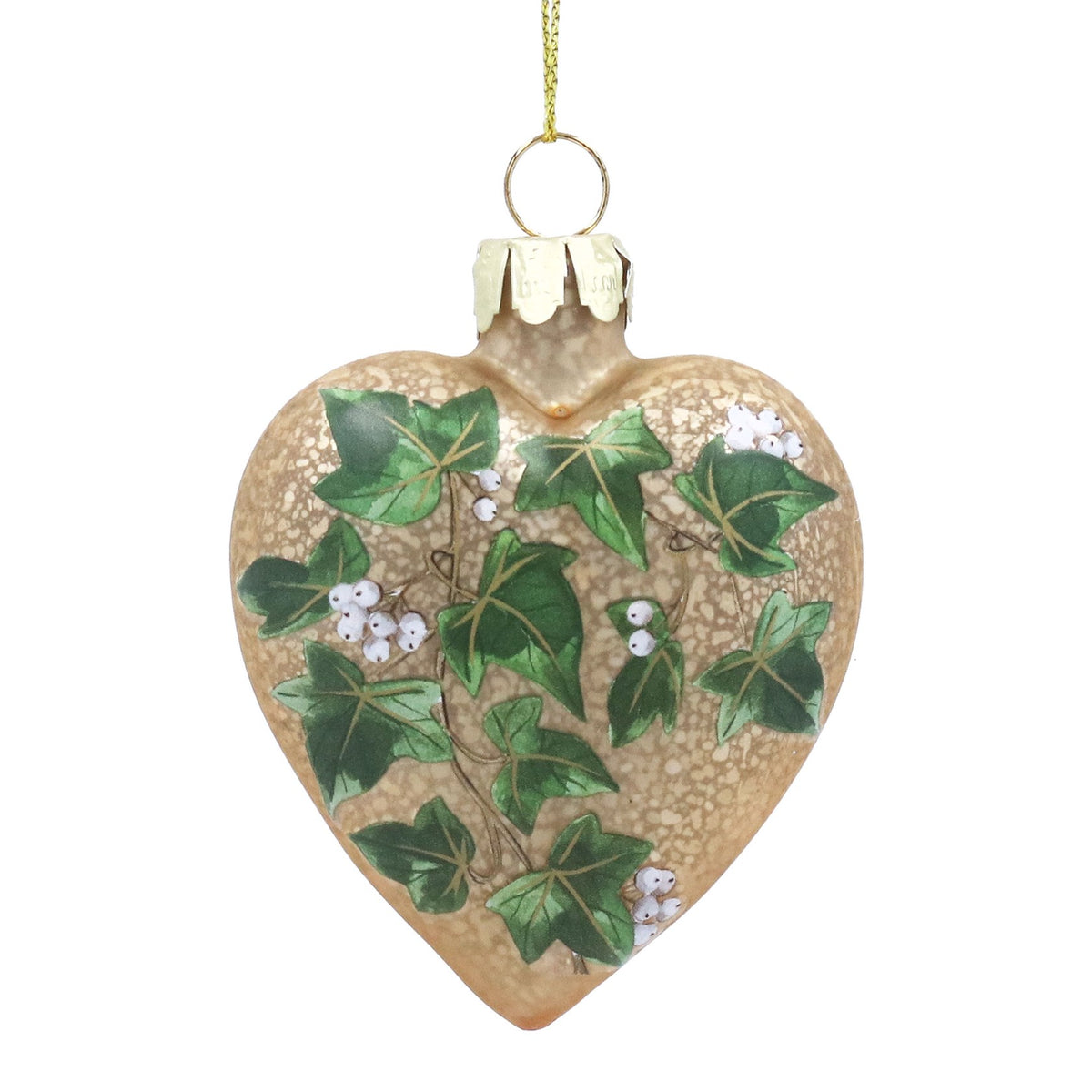 Gisela Graham Glass Heart Antique Gold with Ivy Leaves Bauble - 8cm