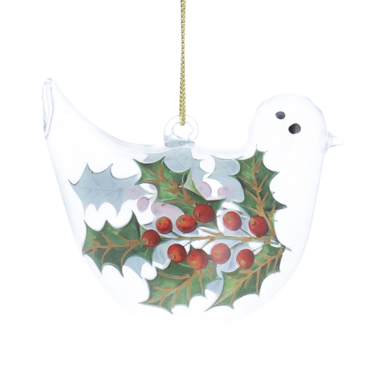 Gisela Graham Clear Holly Glass Bird Christmas Bauble