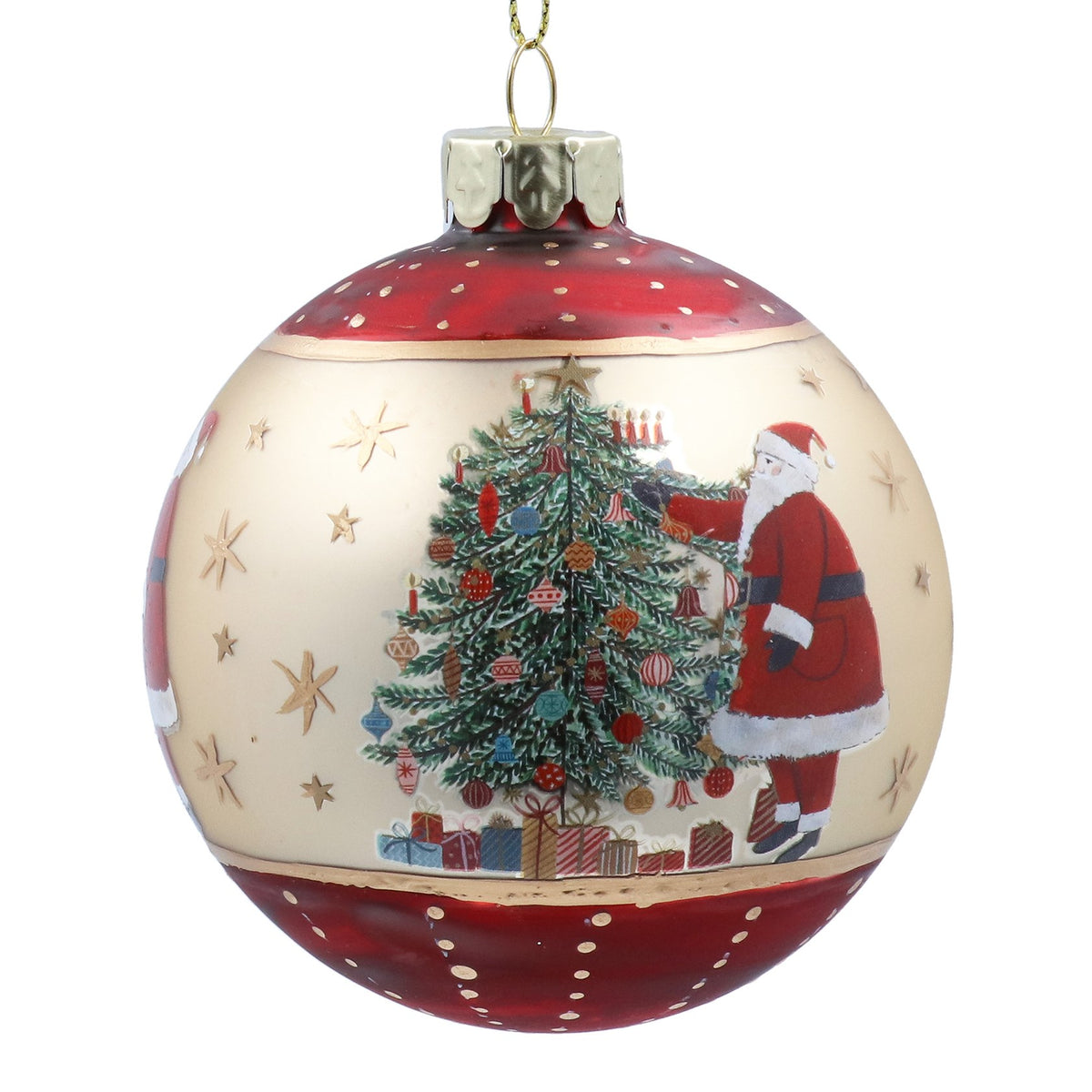 Gisela Graham Nostalgia Traditional Matt Red & Gold Santa Glass Bauble - 8cm