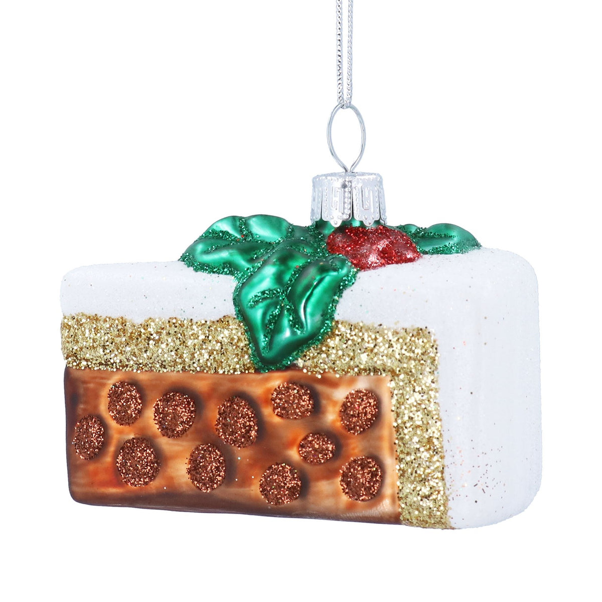 Gisela Graham - Glass Christmas Cake Slice Bauble - 5cm