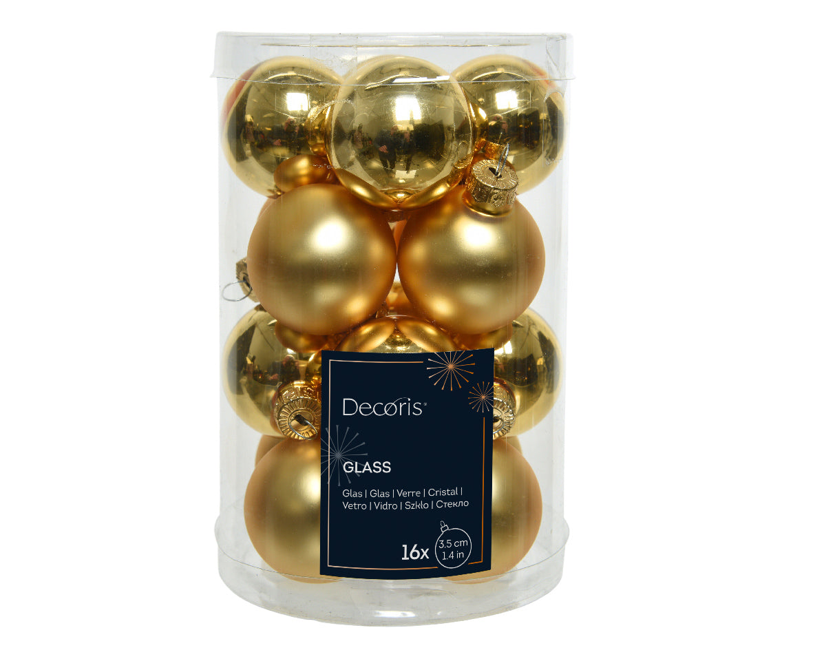 Set of 16 Matt and Shiny Gold Glass Baubles