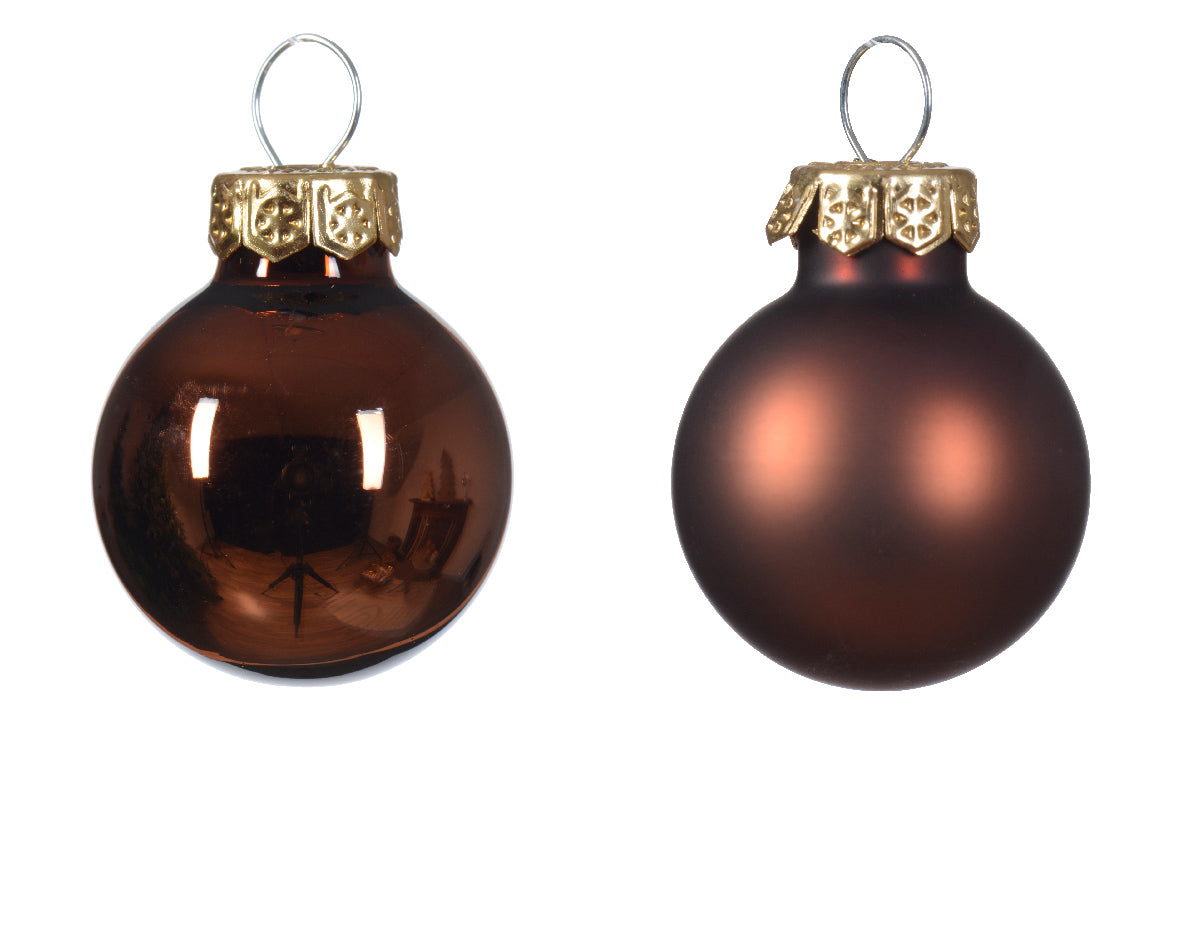 Set of 24 Mini Matt and Shiny Espresso Glass Baubles - 2.5cm