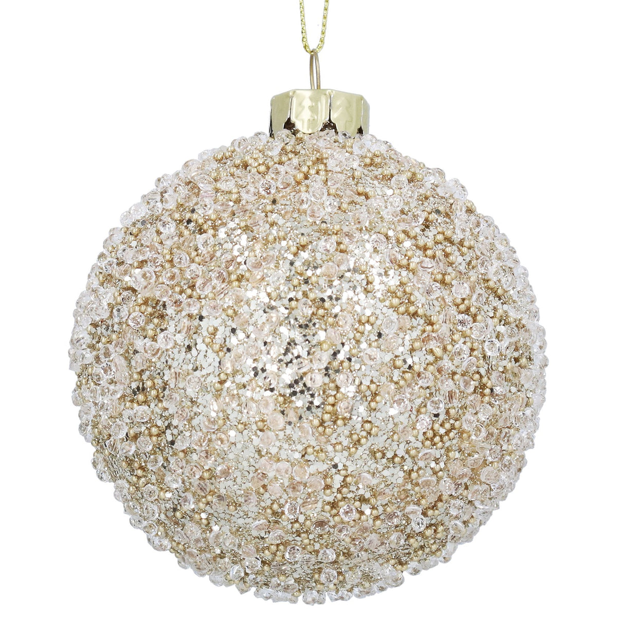 Gisela Graham Pale Gold Beaded Glass Ball Bauble - 8cm