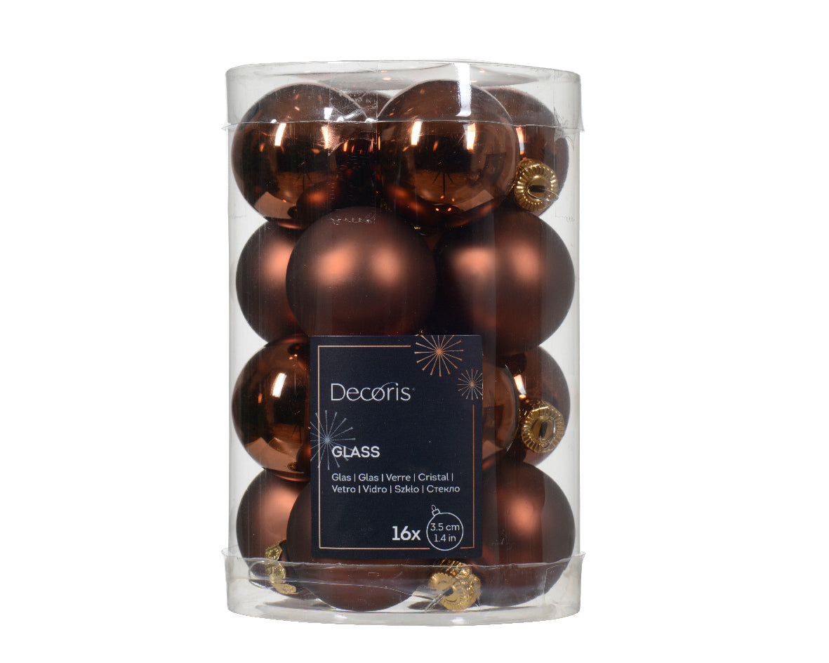 Set of 16 Matt and Shiny Espresso Glass Baubles - 3.5cm