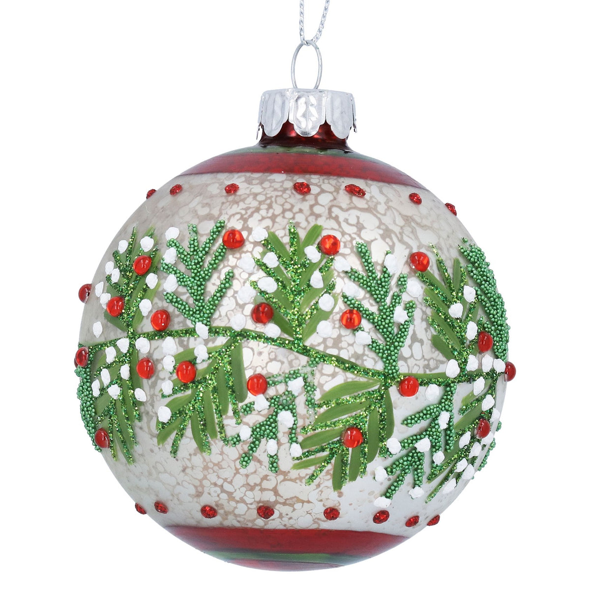 Gisela Graham Antique White Glass Christmas Bauble with Red and White Berry