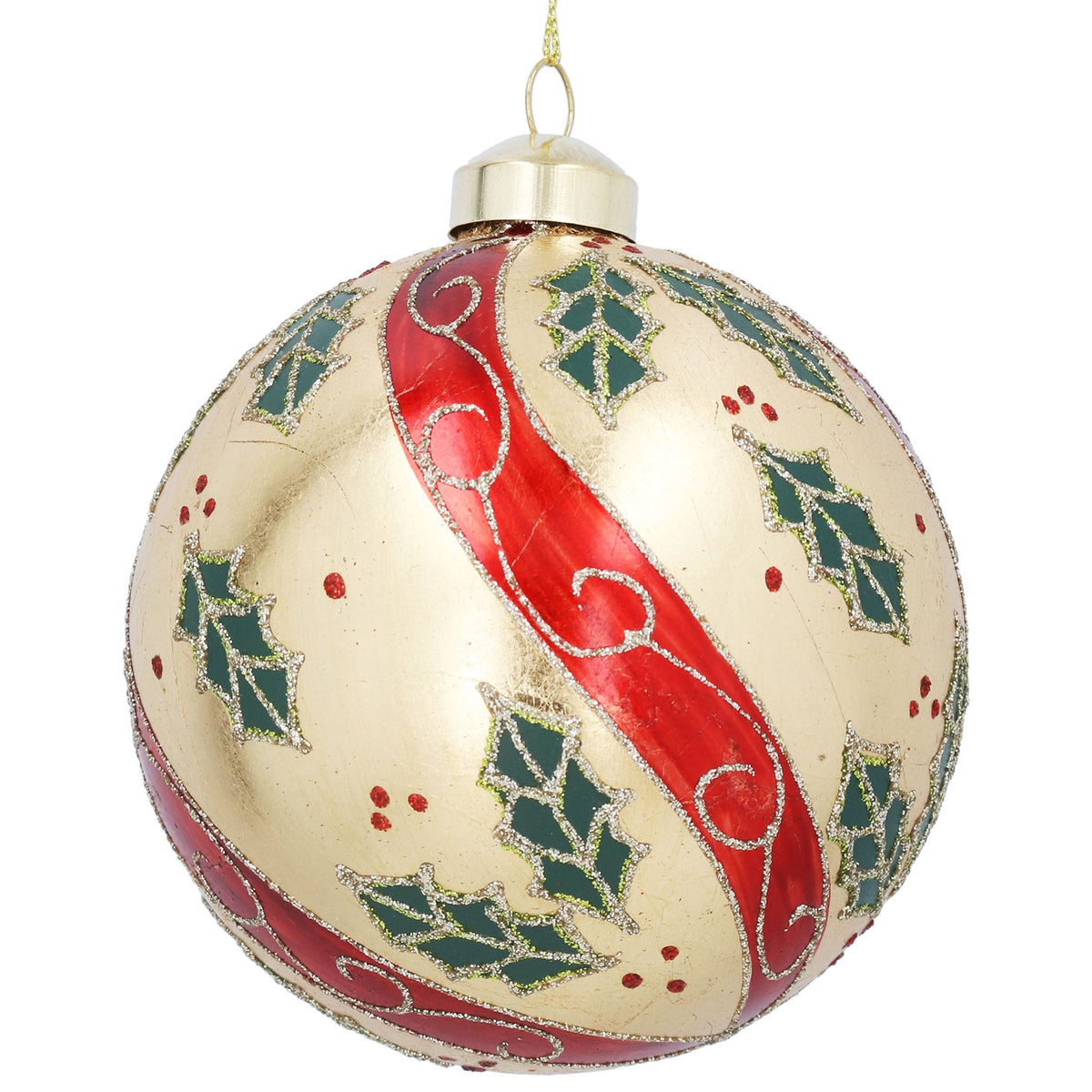 Gisela Graham - Gold with Red Swirls & Holly - 10cm