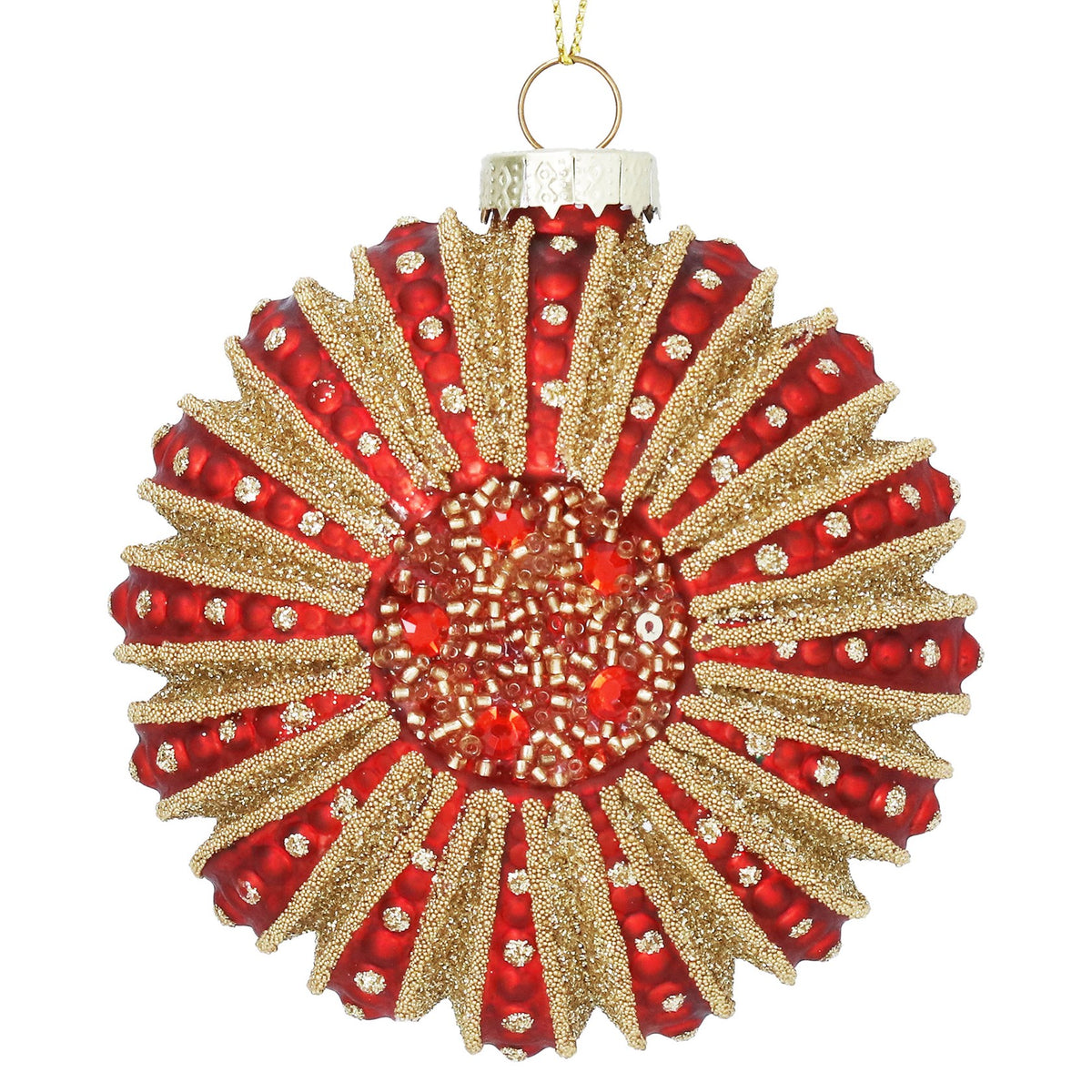 Gisela Graham - Glass Red & Gold Ornate Disc - 9cm