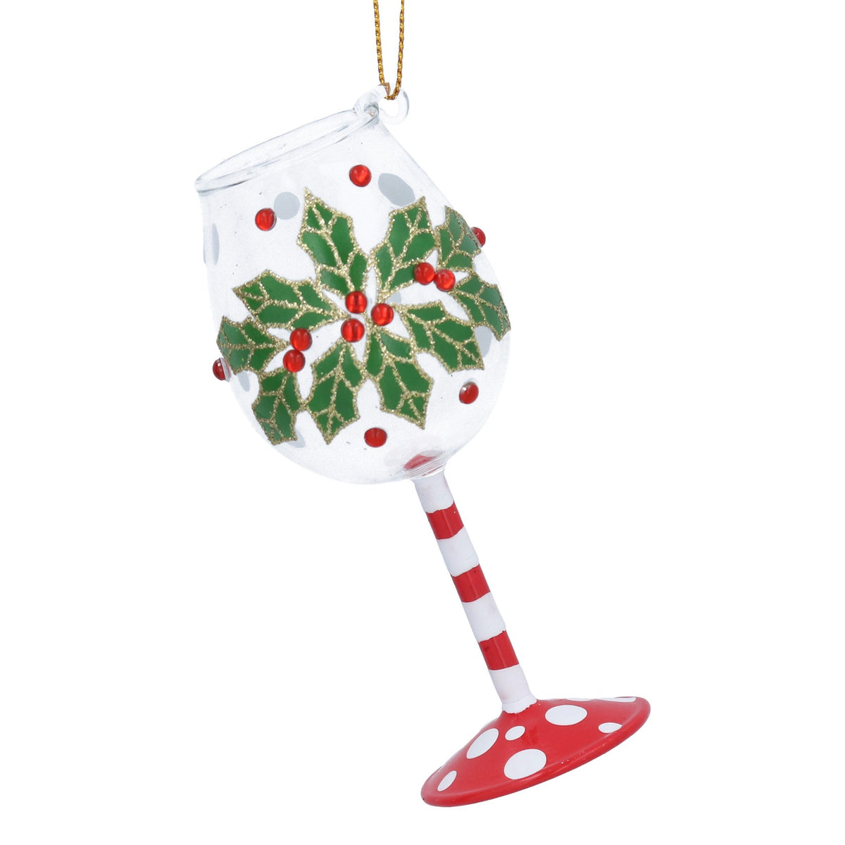 Gisela Graham - Holly Wine Glass Bauble