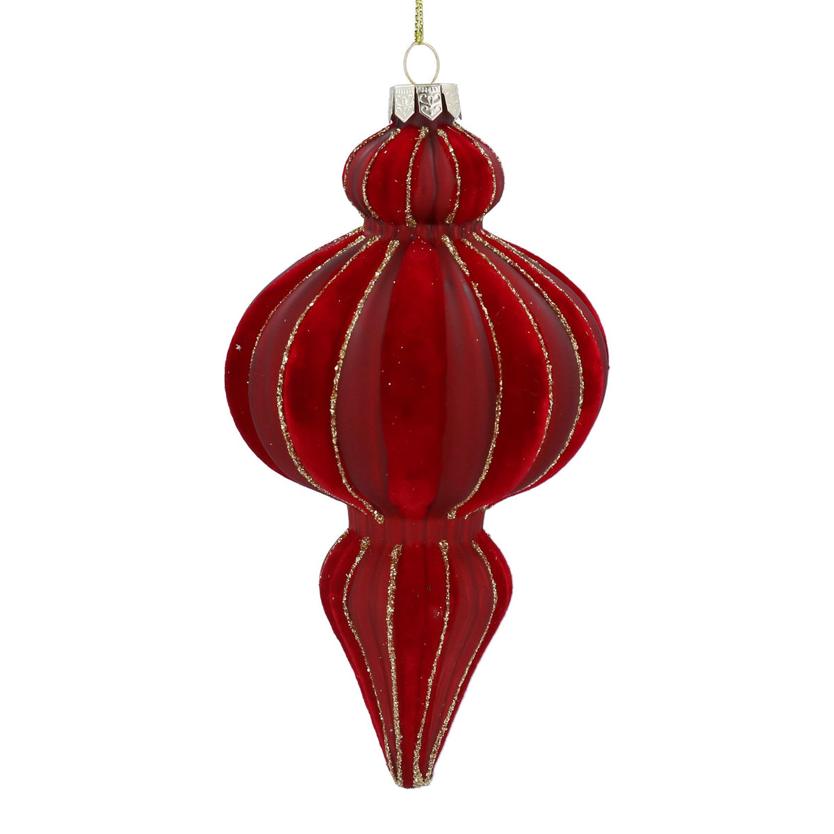 Gisela Graham Red Velvet Glass Ogee Bauble - 15cm
