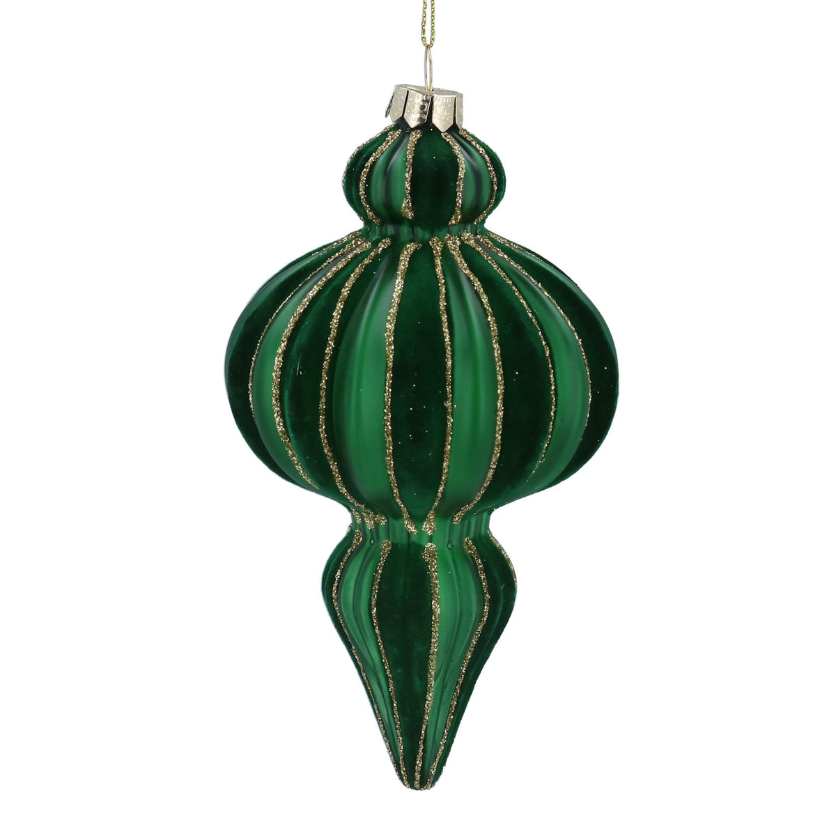 Gisela Graham Velvet Green Glass Ogee Christmas Bauble - 15cm