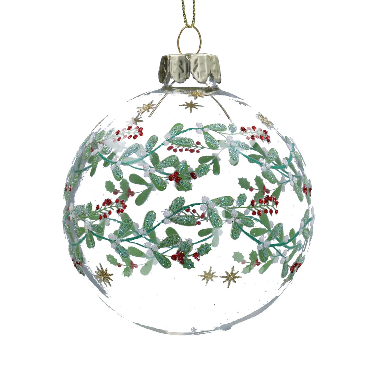 Gisela Graham - Clear Mistletoe Garland Glass Ball Bauble - 8cm