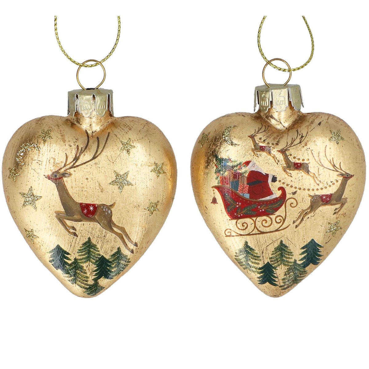 Gisela Graham - Gold & Nostalgia Sleigh Glass Heart Single Bauble- 7cm