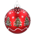 Gisela Graham - Matt Red Glass Ball with Christmas Tree & Stars Bauble