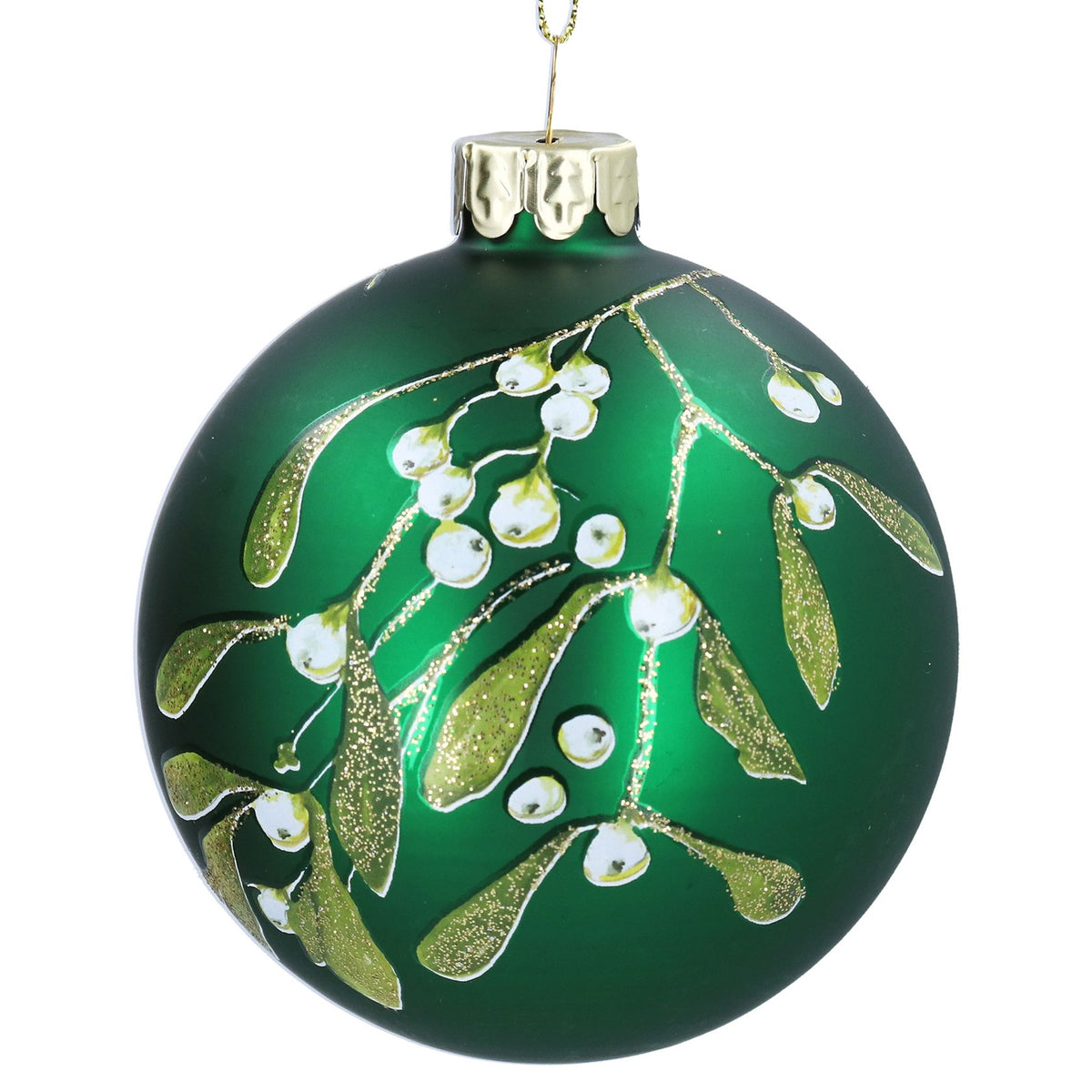 Gisela Graham - Matt Forest Green Mistletoe Glass Ball Bauble - 8cm