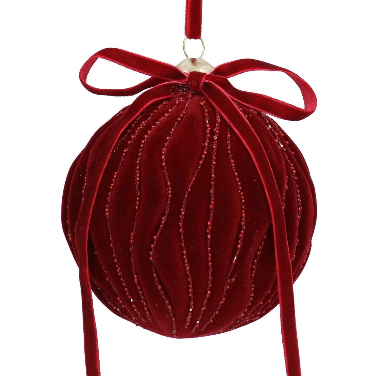 Gisela Graham - Burgundy Dark Red Glass Velvet Waves Bauble - 10cm