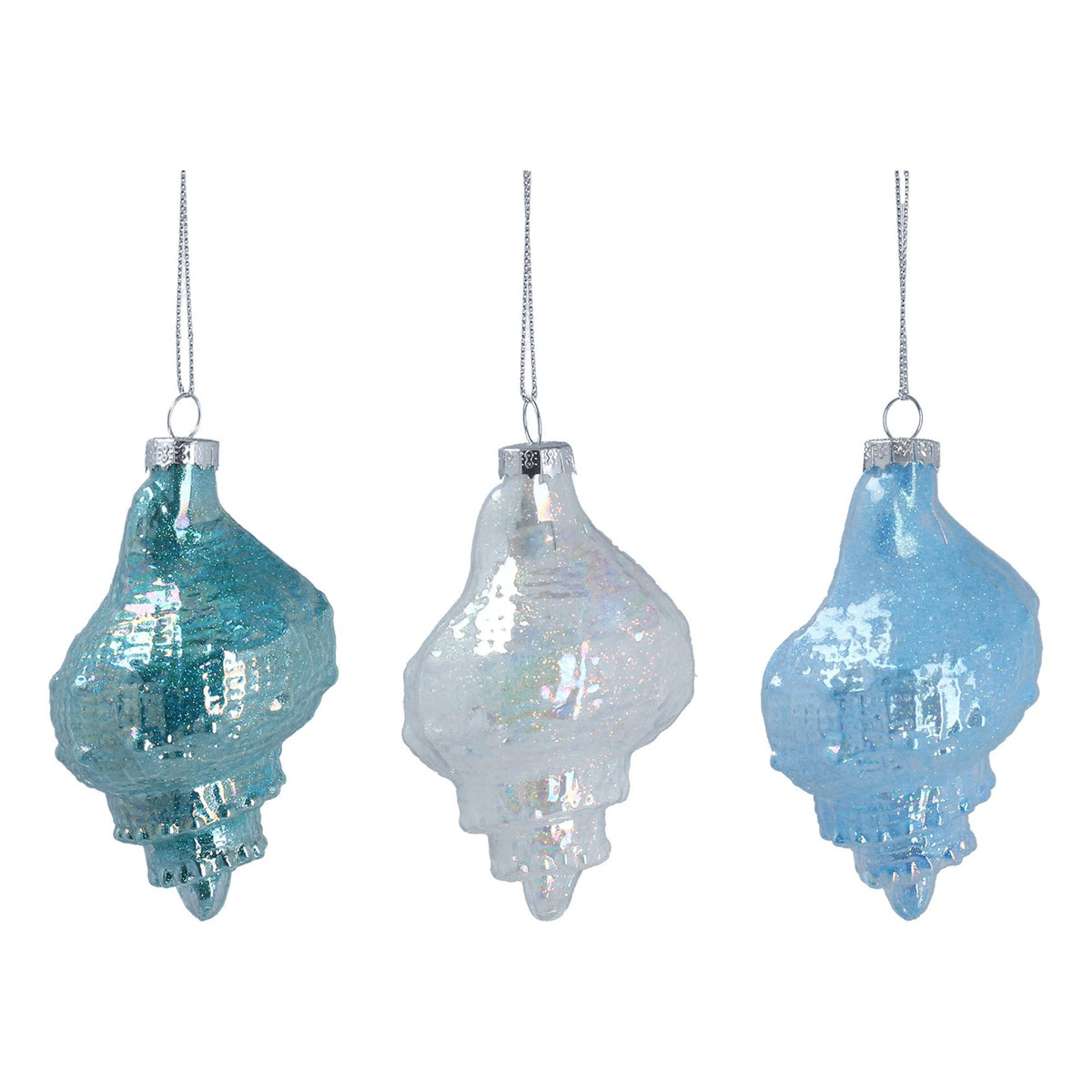 Gisela Graham - Glass Hanging Pastel Shell Christmas Bauble 11cm - Single