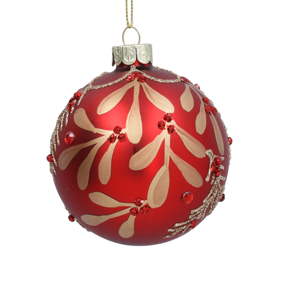 Gisela Graham - Red & Gold Mistletoe Glass Ball Bauble - 8cm
