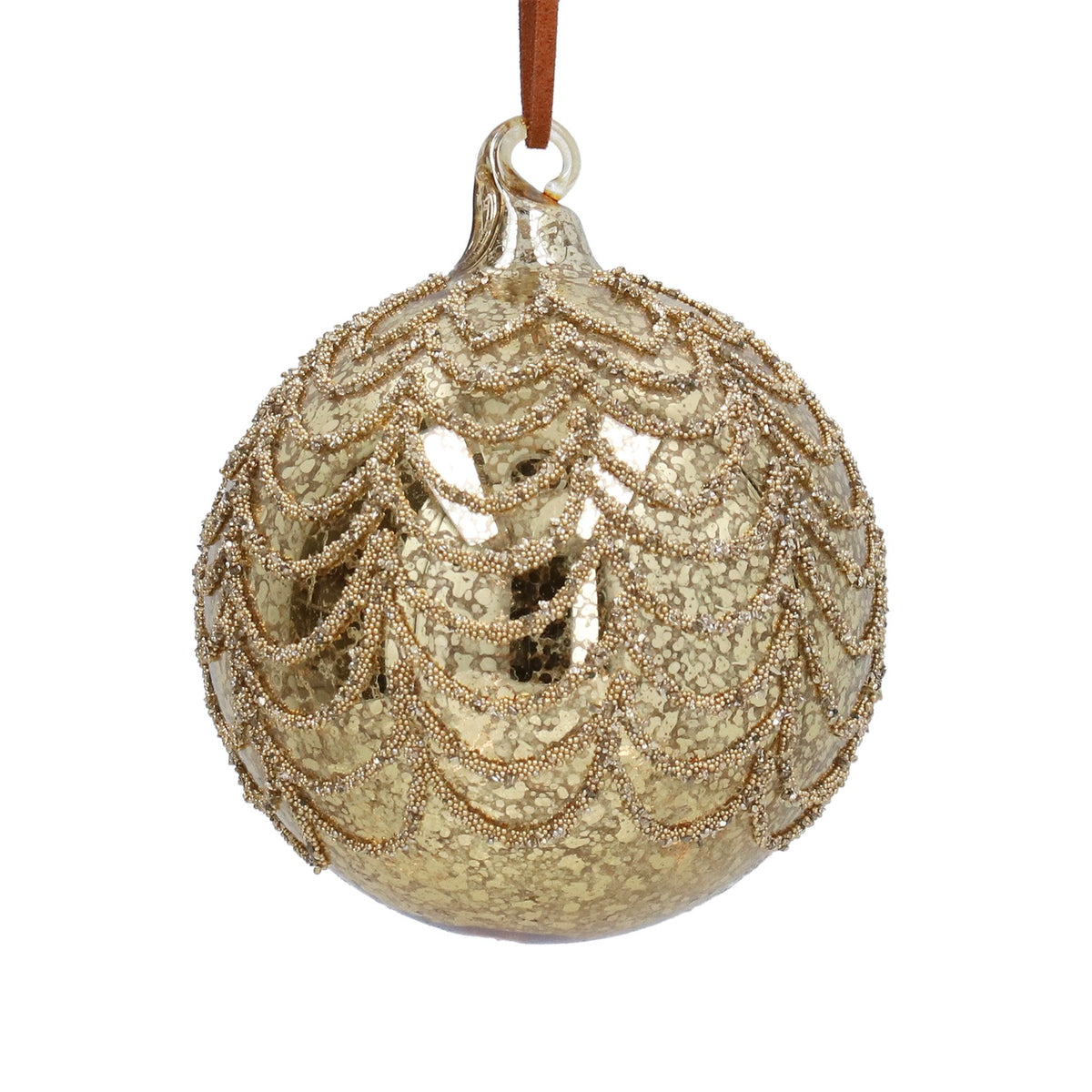 Gisela Graham - Beaded Gold Glass Ball Bauble - 8cm