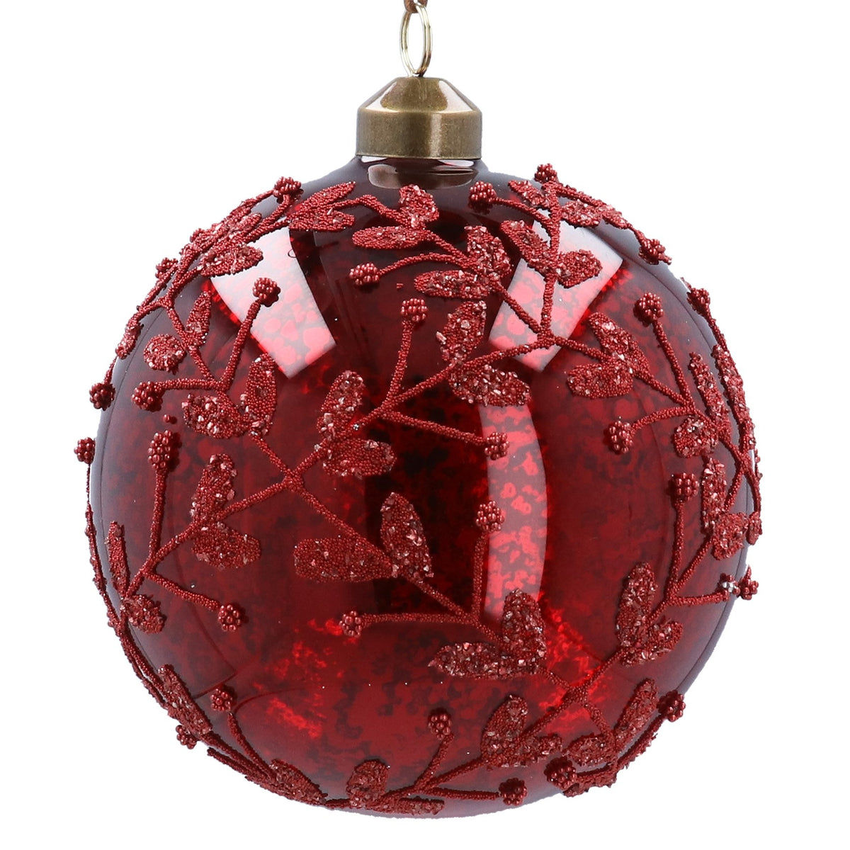 Gisela Graham - X-Large Burgundy Dark Red Glass Antique Beaded Bauble - 12cm