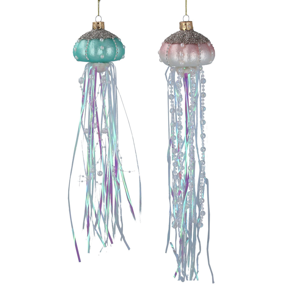 Gisela Graham Glass Pastel Jellyfish with Tinsel Christmas Bauble