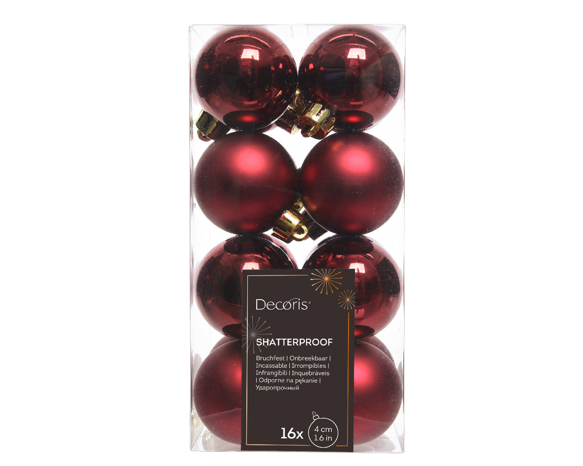 Set of 16 Matt and Shiny Oxblood Shatterproof Baubles