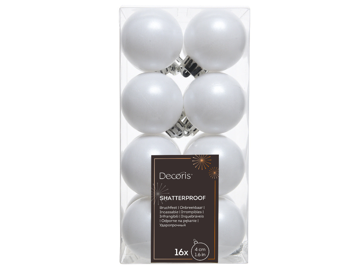 Set of 16 Winter White Shatterproof Baubles
