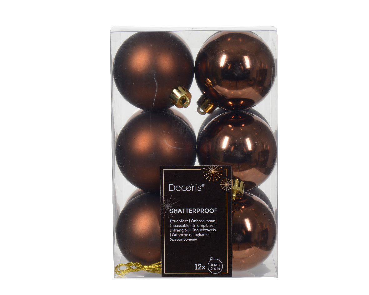 Set of 12 Shatterproof Matt and Shiny Espresso Shatterproof Baubles