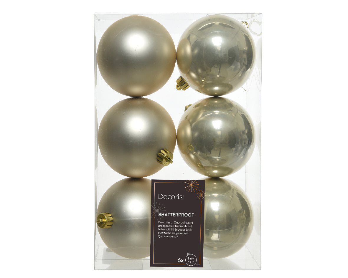 Set of 6 Matt and Shiny Pearl Shatterproof Baubles