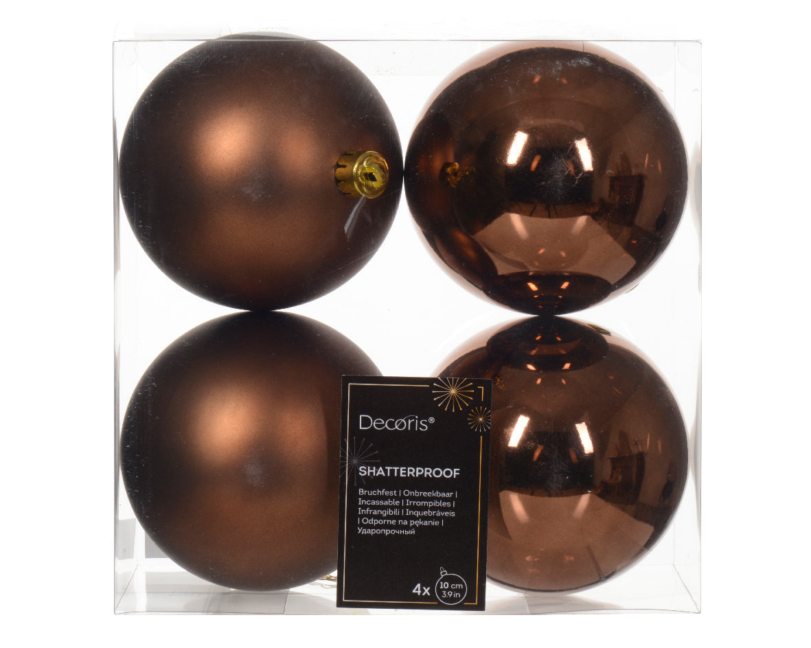Set of 4 Large Matt & Shiny Espresso Shatterproof Baubles - 10cm