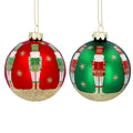 Gisela Graham - Red or Green Bauble with Nutcracker Detailing