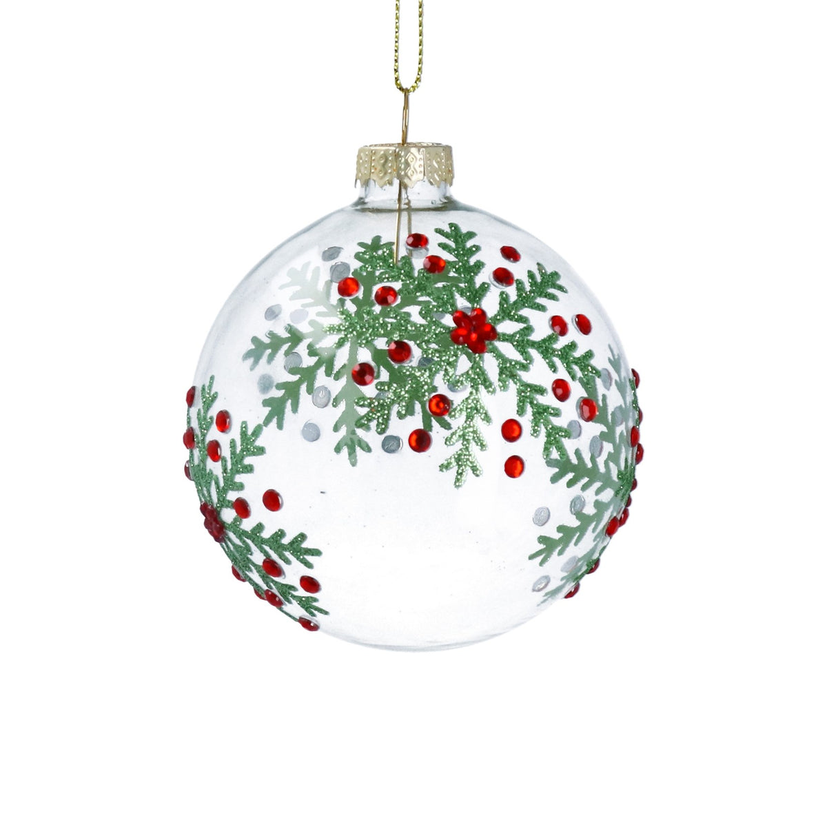 Gisela Graham - Clear Glass Ball with Sparkling Holly Snowflakes
