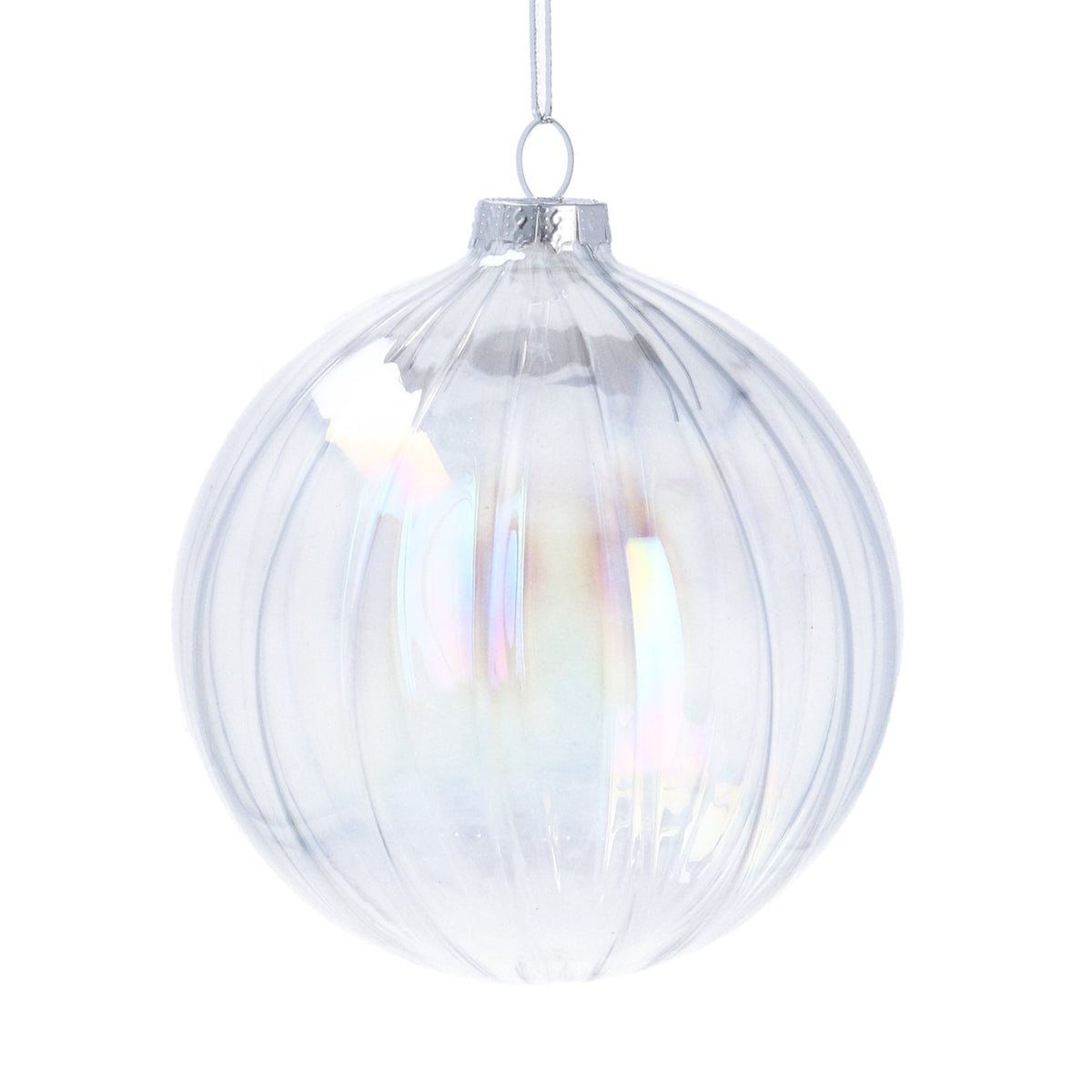 Gisela Graham - Clear Ribbed Soap Bubble Glass Bauble - Large 10cm