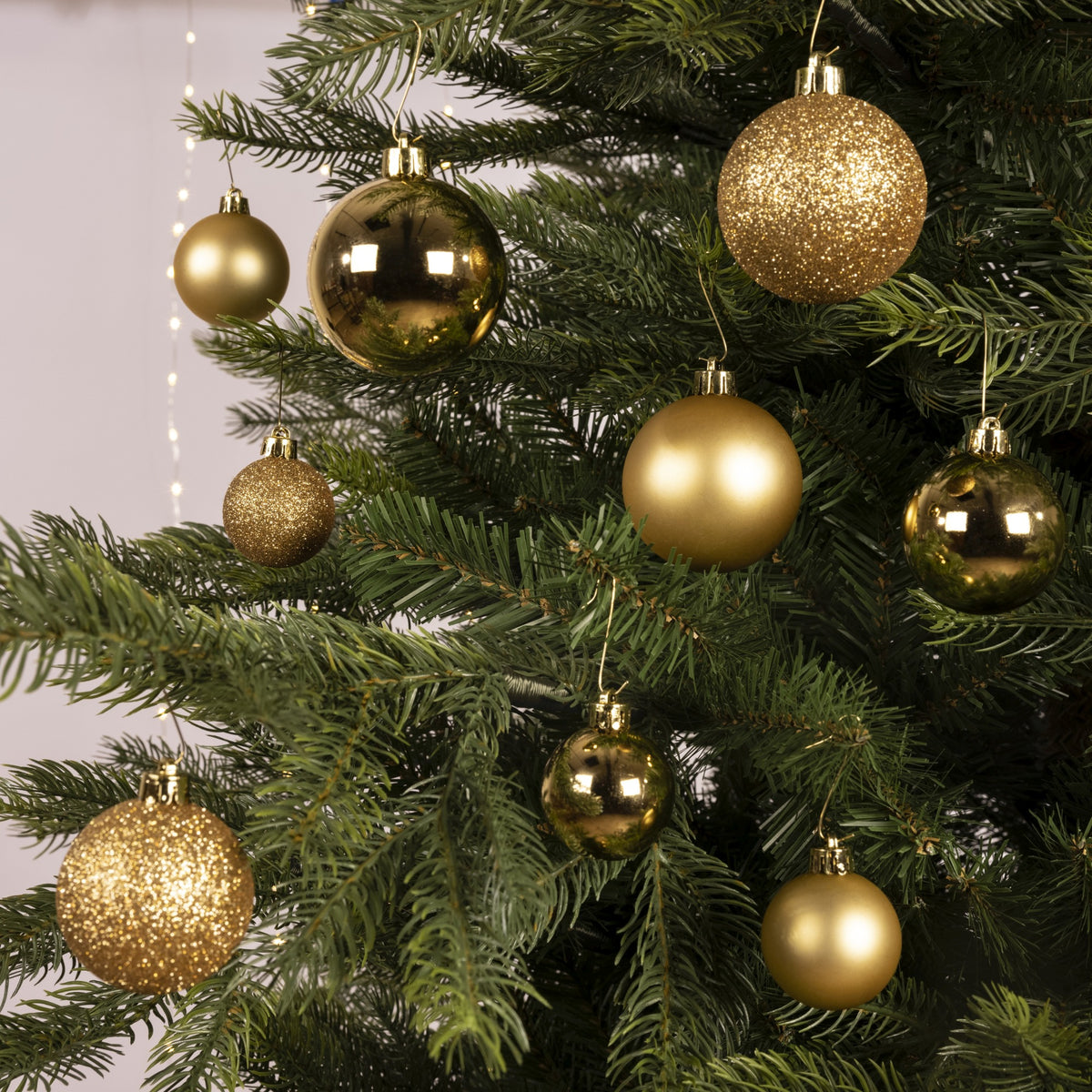 Light Gold Shatterproof Christmas Baubles | Tube of 30 | Mixed Sizes 40mm, 50mm & 60mm