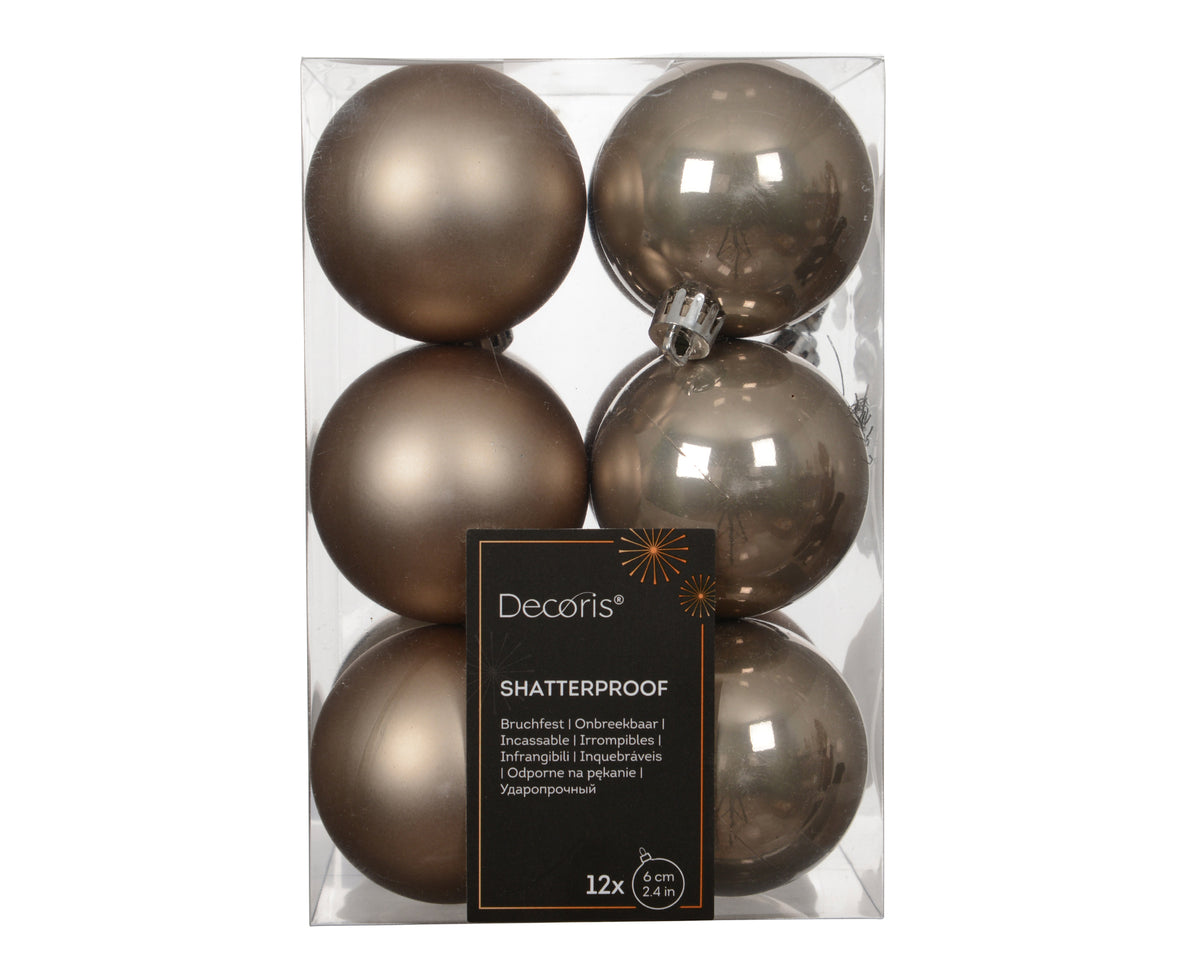Matt Mix Shatterproof Enamel Smokey Pearl Bauble Set of 12 - 6cm